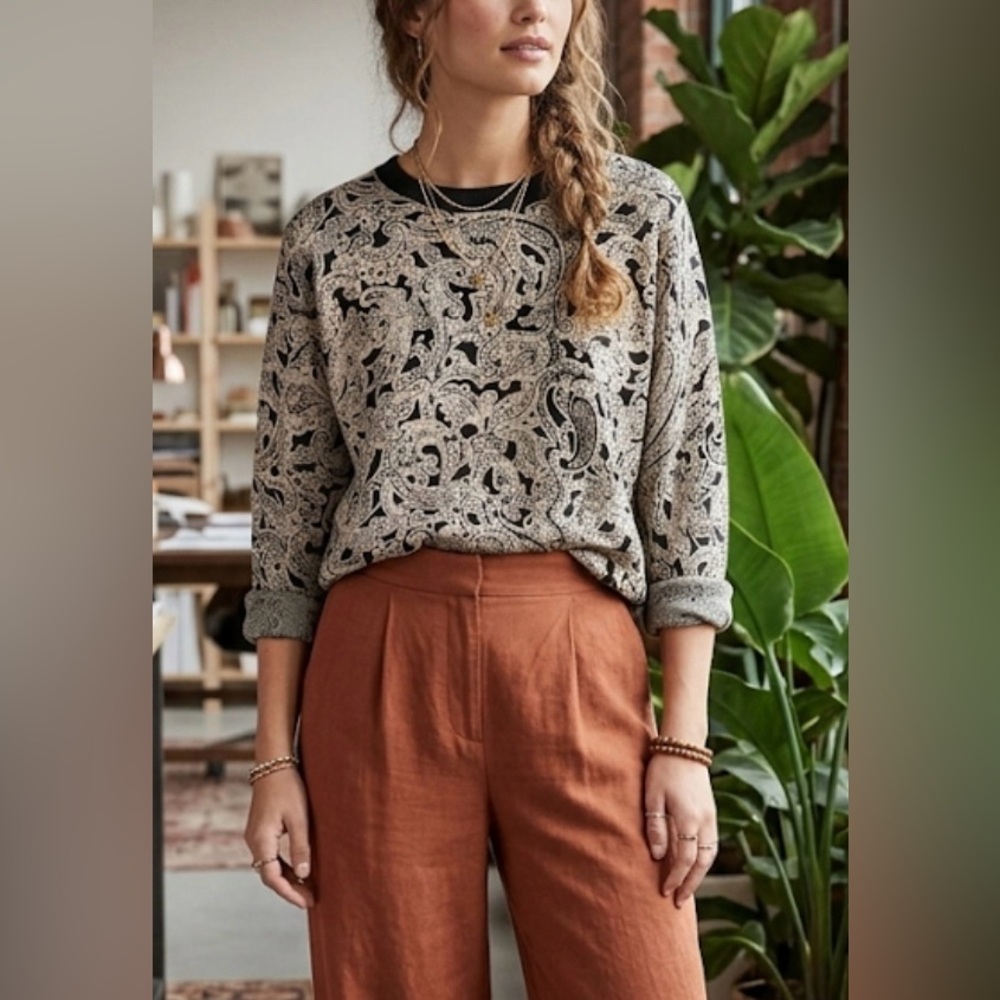 H&M Paisley Print Top - Black and Cream